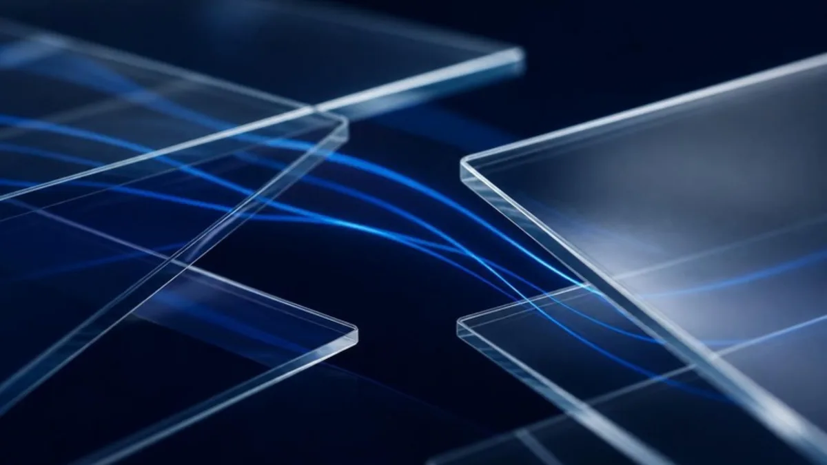 Layered glass panels lit from behind, seen from above