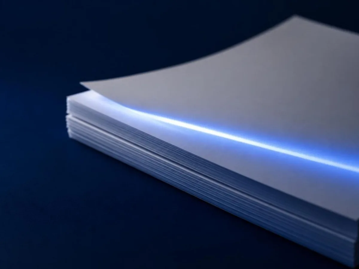 A stack of documents with a blue scan line